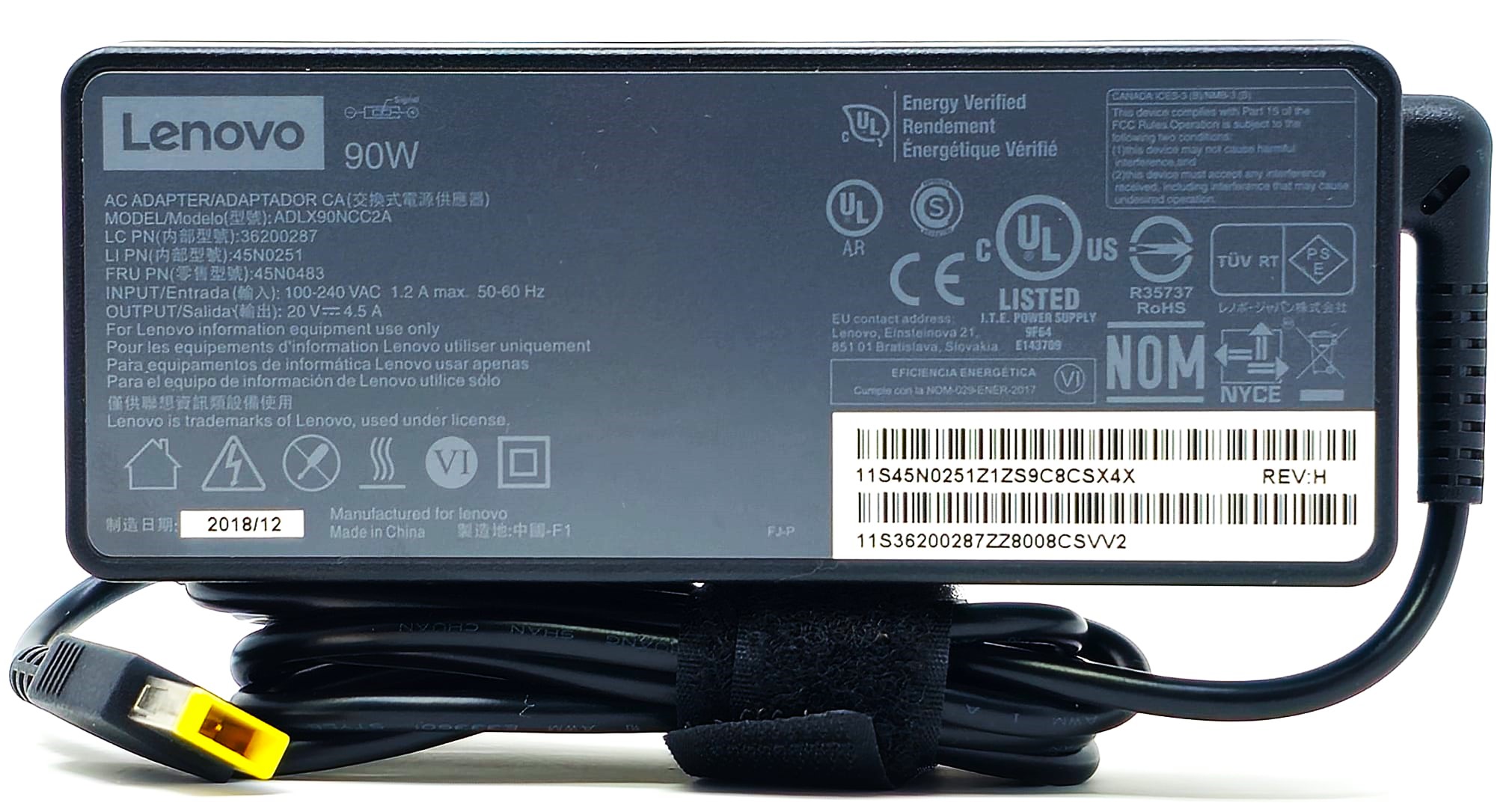Lenovo Charger 90W 20V 4.5A Yellow Square For IdeaPad ThinkPad Yoga X1 Carbon اوريجينال استعمال خارج